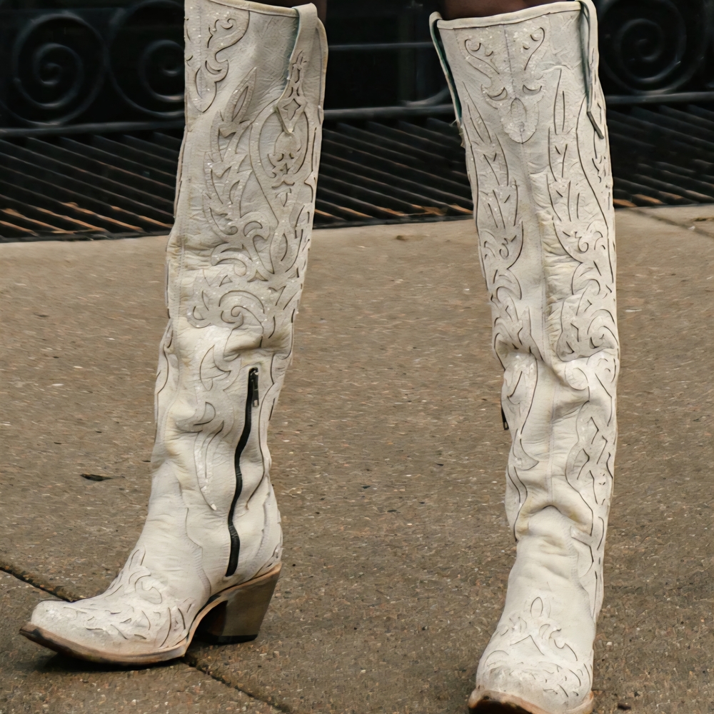 Corral White Over the Knee Embroidered Boots